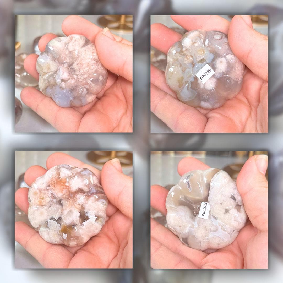 Flower Agate Pumpkins Crystal Carving | US Seller