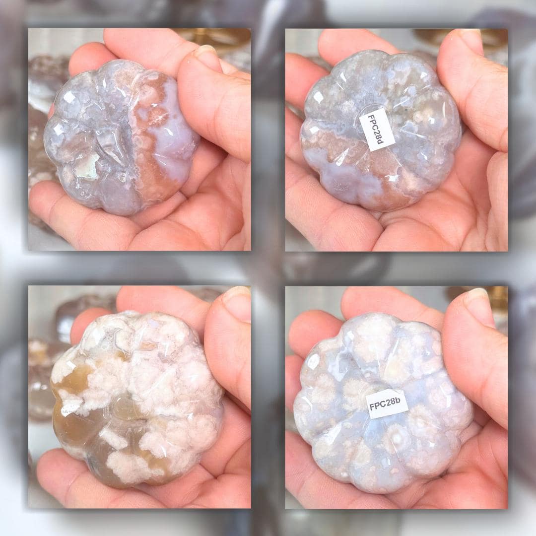Flower Agate Pumpkins Crystal Carving | US Seller