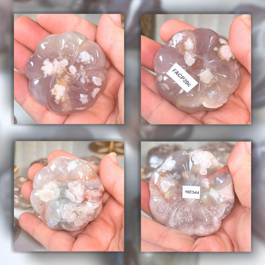 Flower Agate Pumpkins Crystal Carving | US Seller