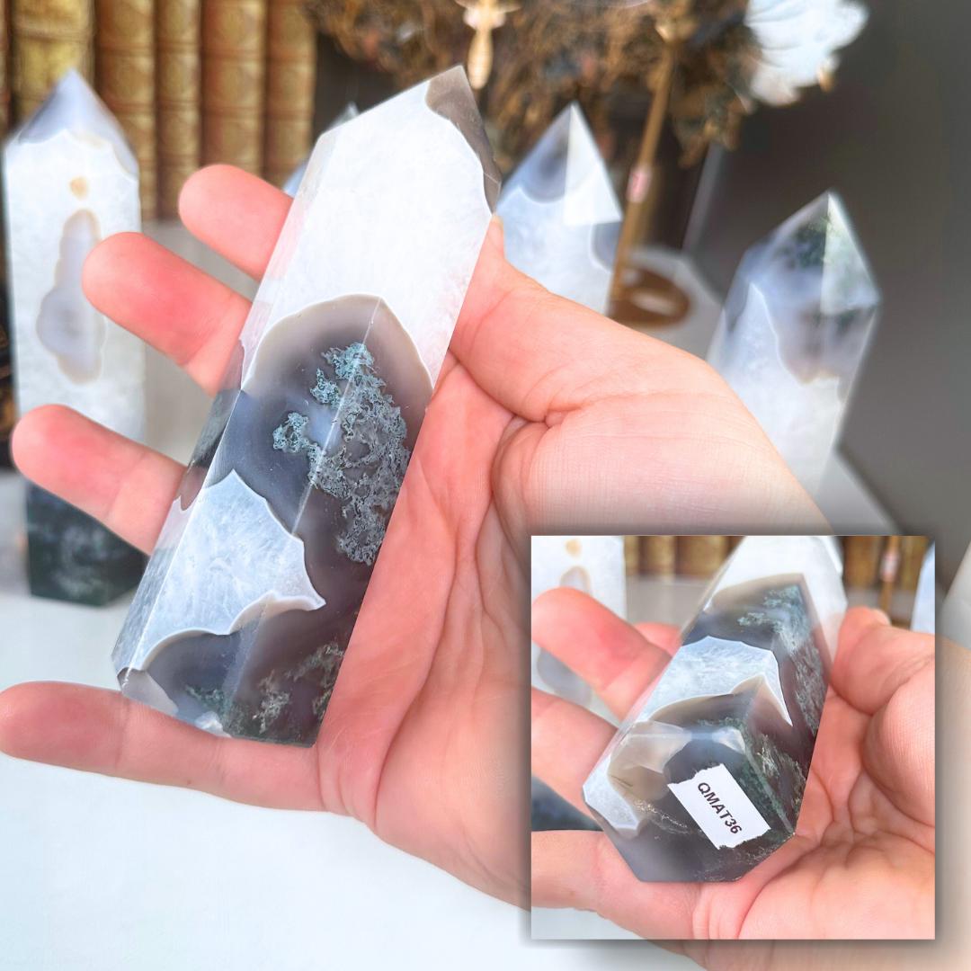Moss Agate Quartz Tower Crystal | Point Green Crystal Tower Healing | US Seller