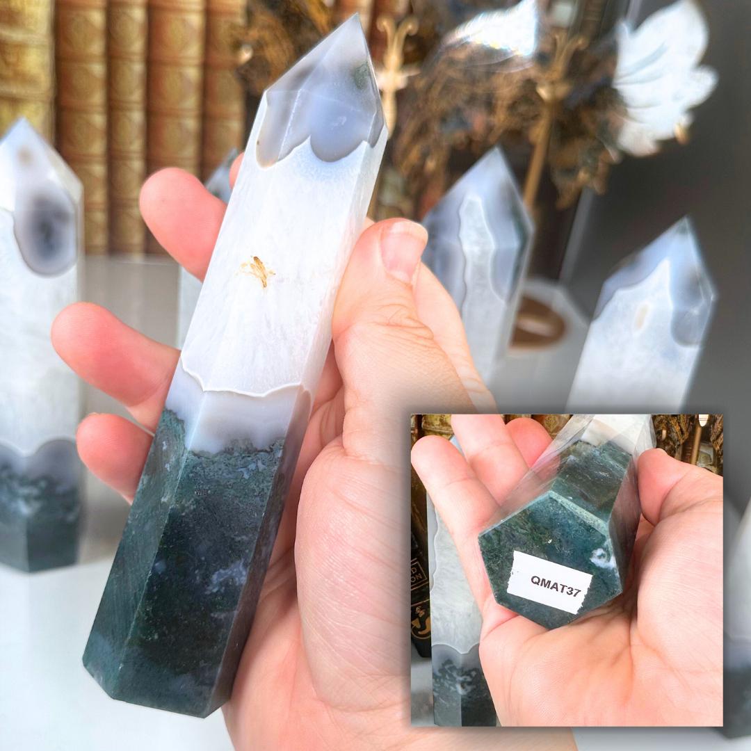 Moss Agate Quartz Tower Crystal | Point Green Crystal Tower Healing | US Seller