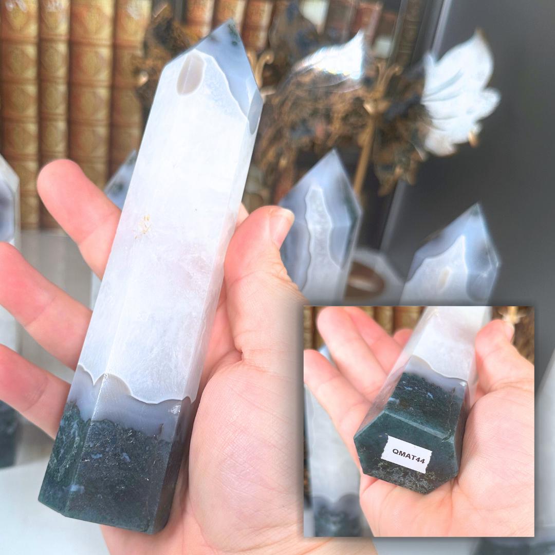 Moss Agate Quartz Tower Crystal | Point Green Crystal Tower Healing | US Seller