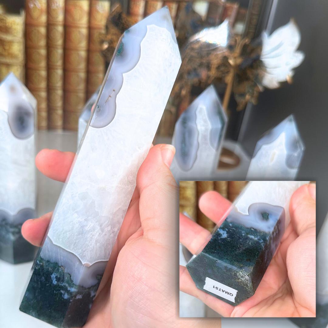 Moss Agate Quartz Tower Crystal | Point Green Crystal Tower Healing | US Seller