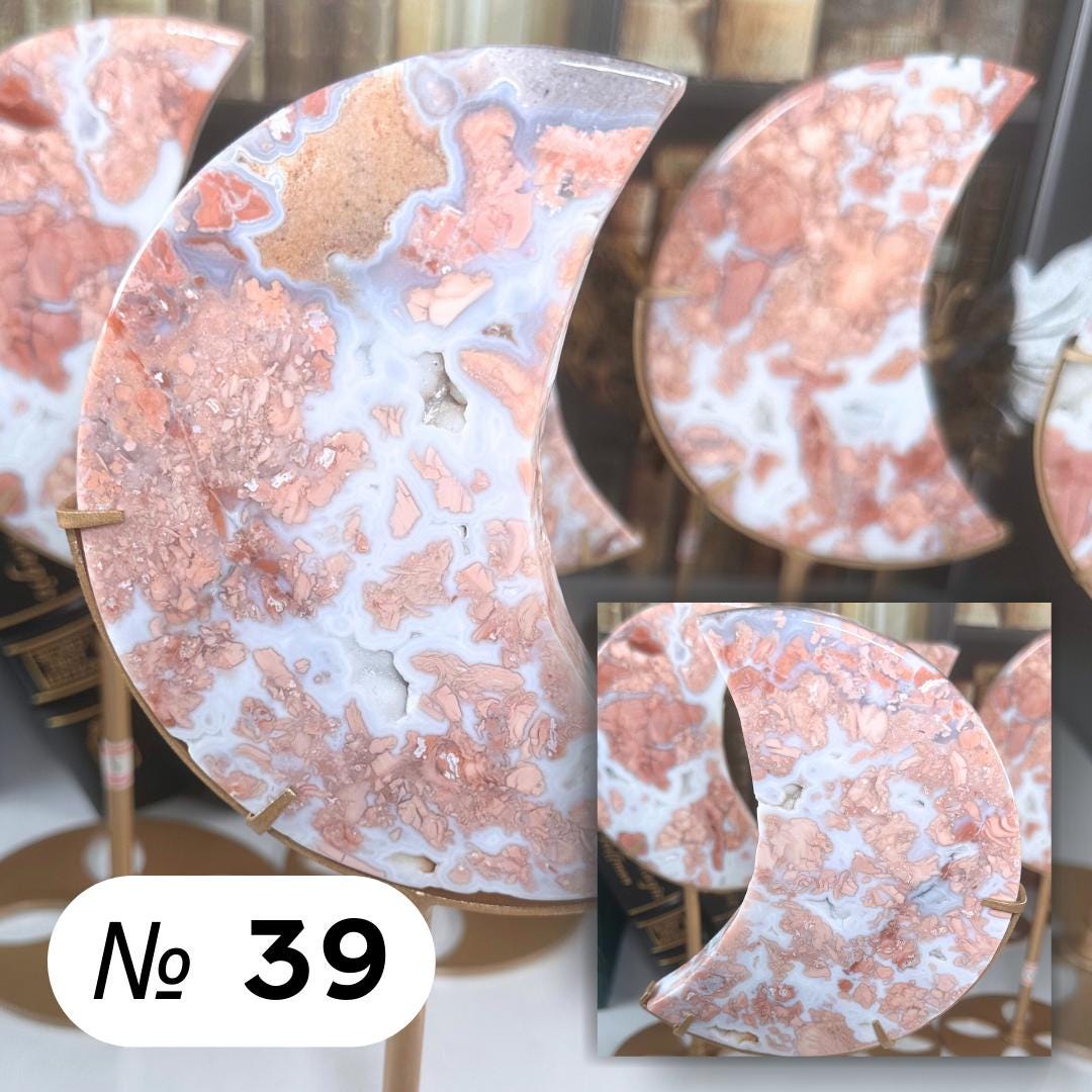 Pink Agate Moon With Stand | Cotton Candy Agate | High Quality Crystal | US Seller