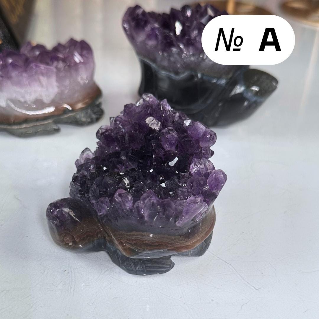 Druzy Agate Amethyst Turtle Crystal Carving Geode Statement Piece