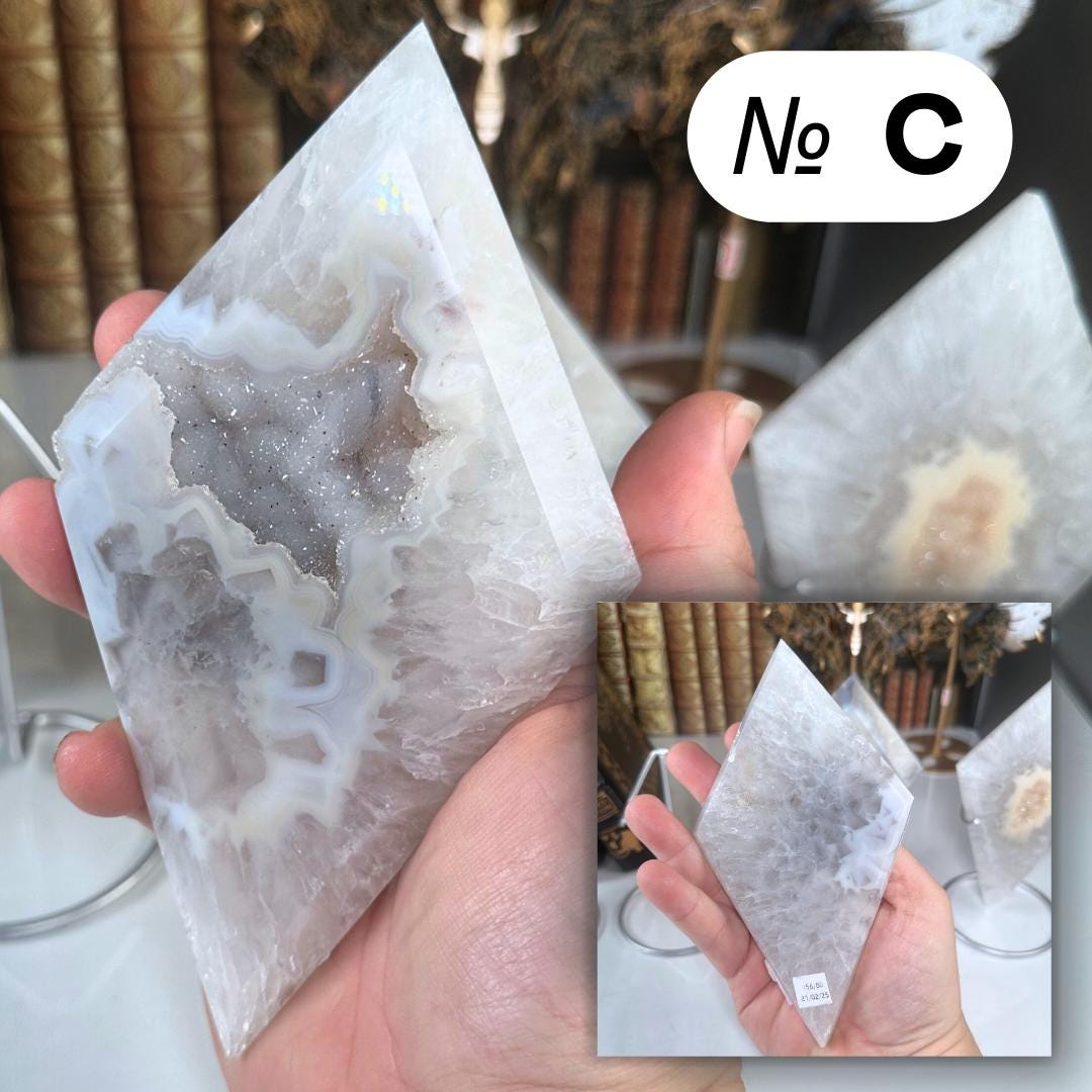Druzy Agate Diamond On Stand | Crystal Carving | Geode Statement Piece | US Seller