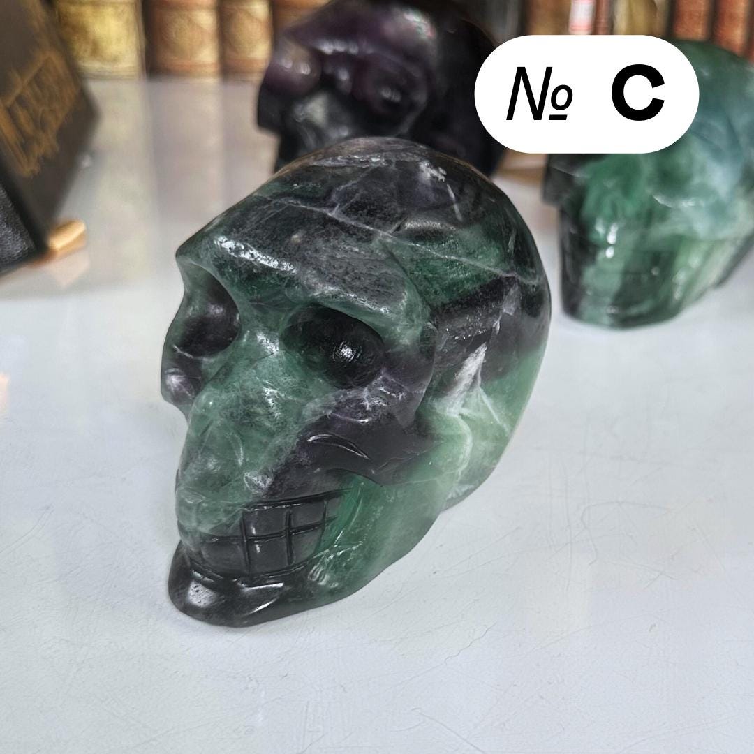 Fluorite Skull Crystal Carving Head Energy Healing Reiki Altar Home Decor Feng Shui Gift