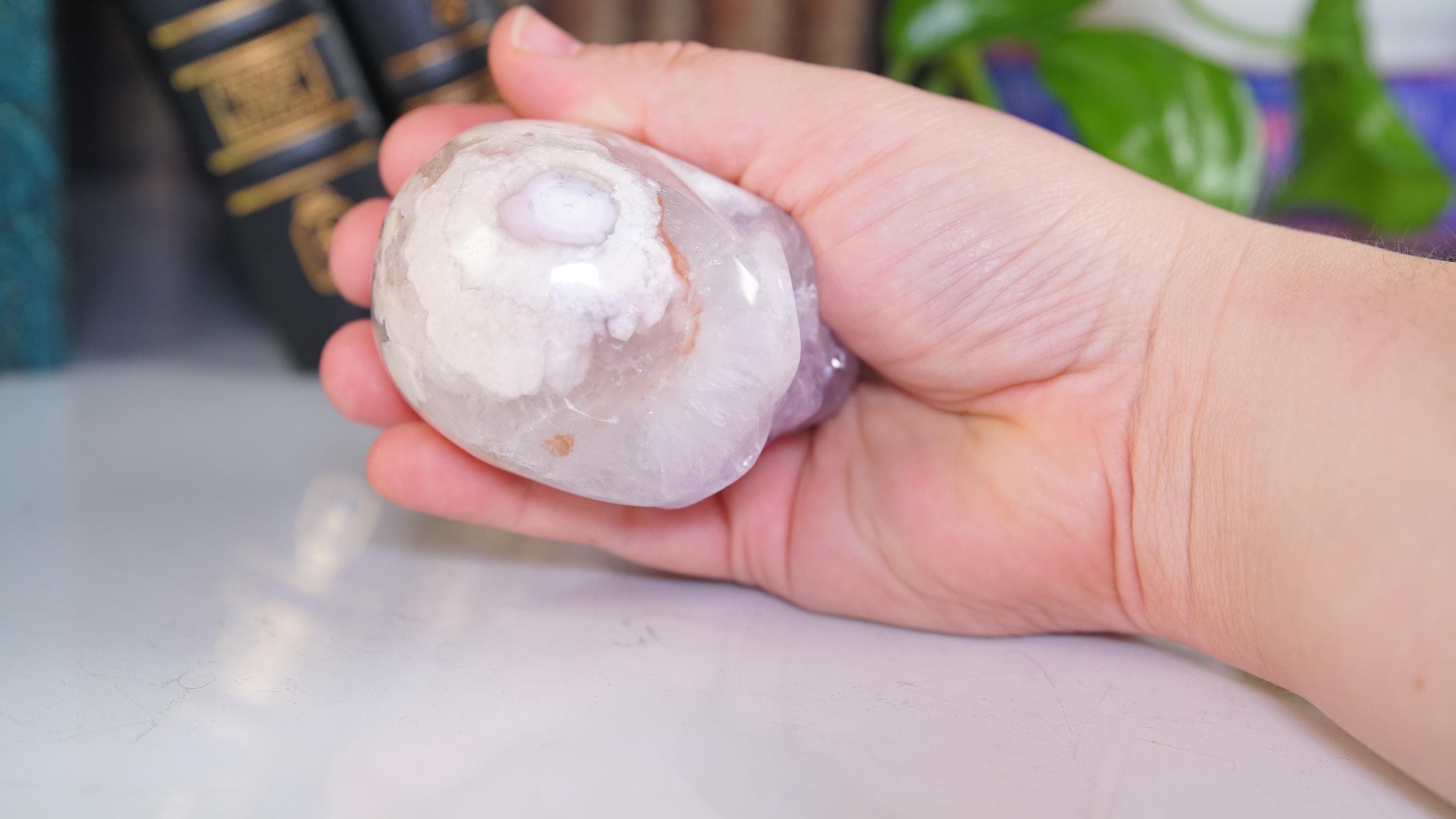 Pink Amethyst Flower Agate Skull Carving | Healing Quartz Crystal | US Seller