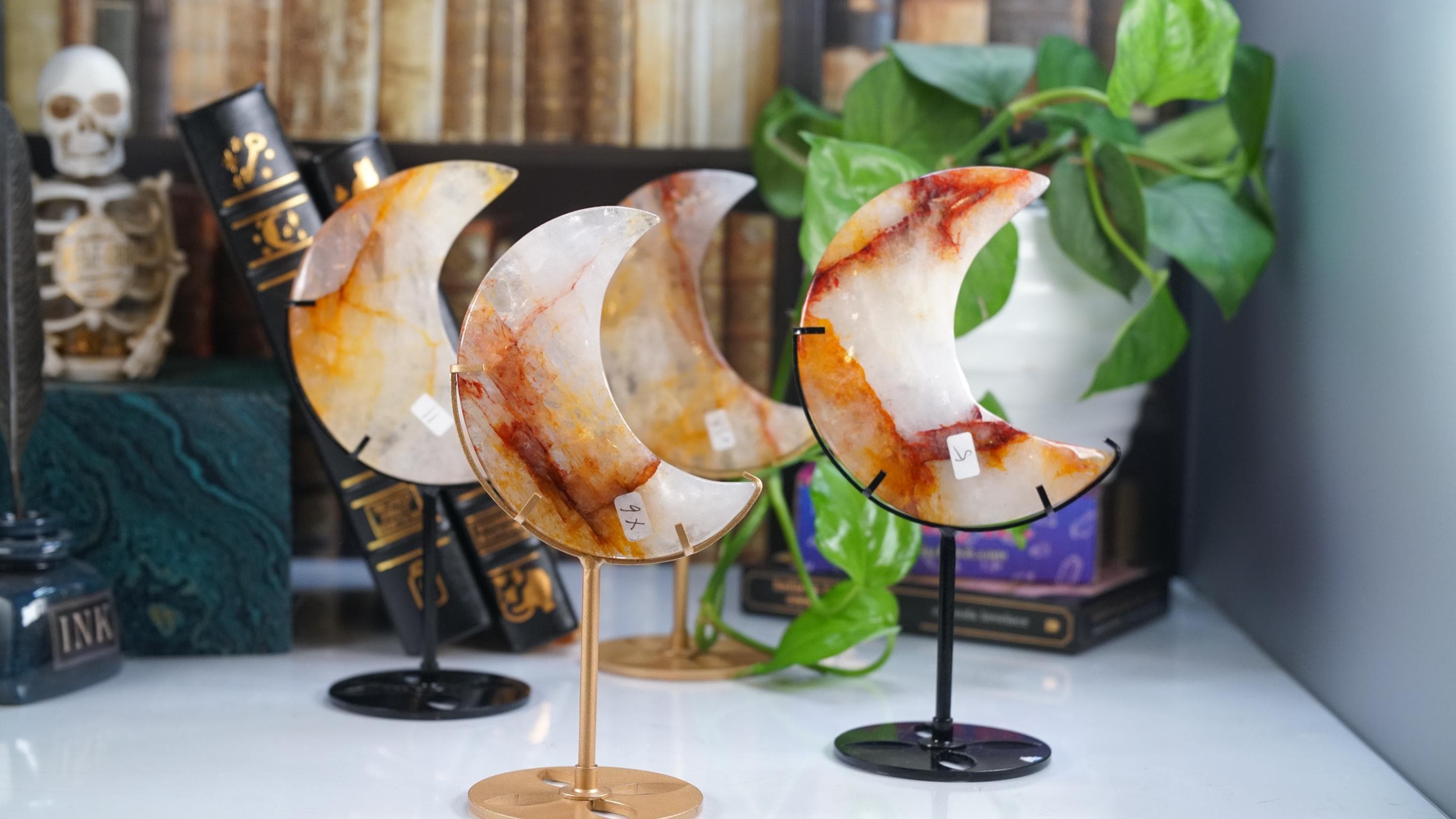 Golden Healer Quartz Moon With Stand | High Quality Crystal | Rose Quartz | US Seller