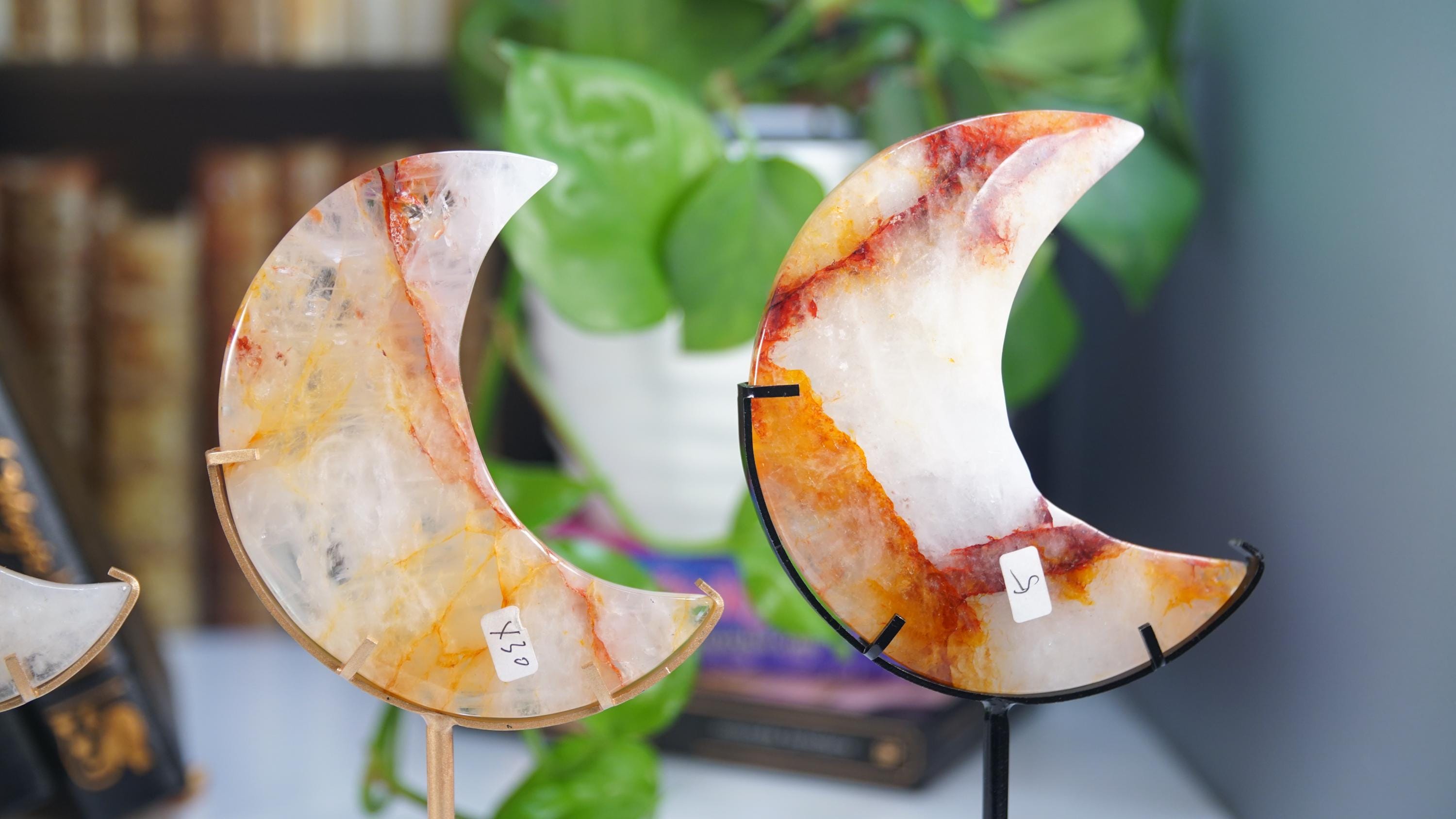 Golden Healer Quartz Moon With Stand | High Quality Crystal | Rose Quartz | US Seller
