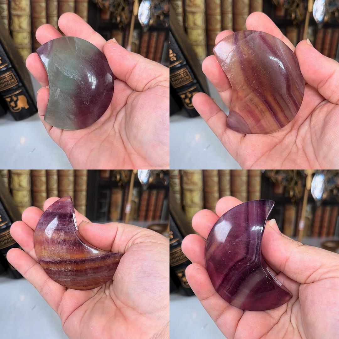 Candy Fluorite Moon Crystal Carving Head Energy Healing Reiki Altar Home Decor Feng Shui Gift