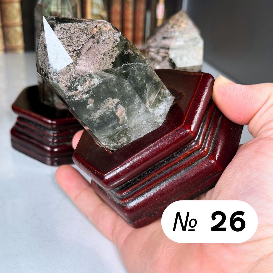 Garden Quartz Towers With Stand | Lodolite With Inclusions Crystal Carving