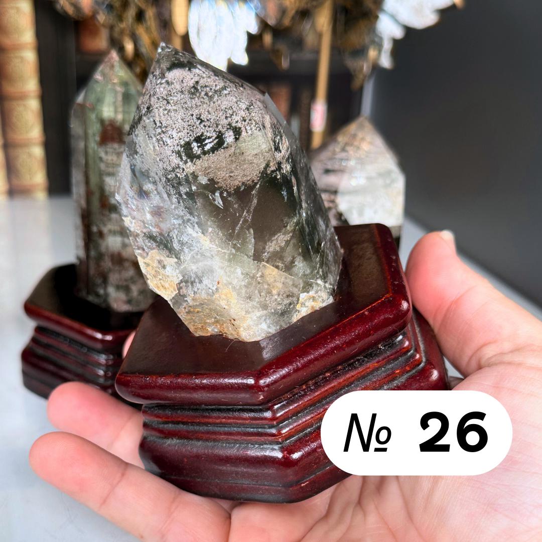 Garden Quartz Towers With Stand | Lodolite With Inclusions Crystal Carving