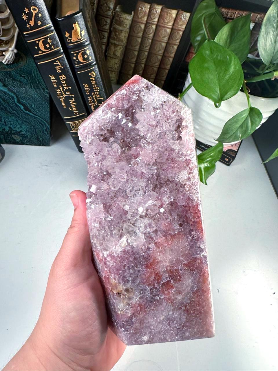 XL Druzy Pink Amethyst Jasper Agate Crystal Tower, Healing Tower, Crystal Tower, Chakra Healing, Reiki Healing Altar Calm Trust Grace
