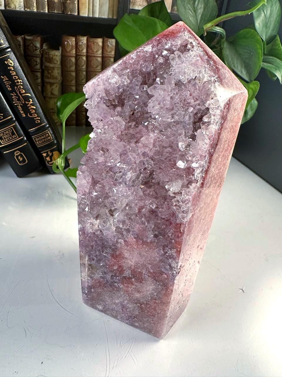 XL Druzy Pink Amethyst Jasper Agate Crystal Tower, Healing Tower, Crystal Tower, Chakra Healing, Reiki Healing Altar Calm Trust Grace