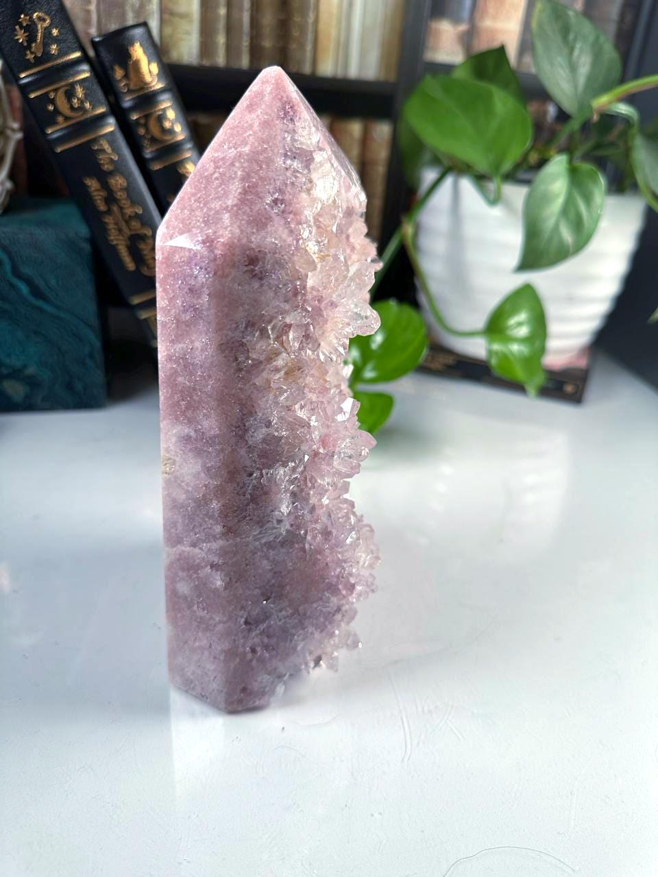 XL Druzy Pink Amethyst Jasper Agate Crystal Tower, Healing Tower, Crystal Tower, Chakra Healing, Reiki Healing Altar Calm Trust Grace