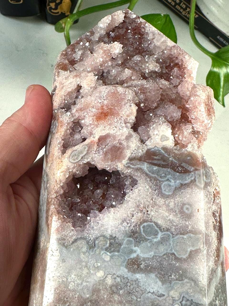 Druzy Pink Amethyst Jasper Agate Crystal Tower | US Seller | Chakra Healing, Reiki Healing Altar Calm Trust Grace