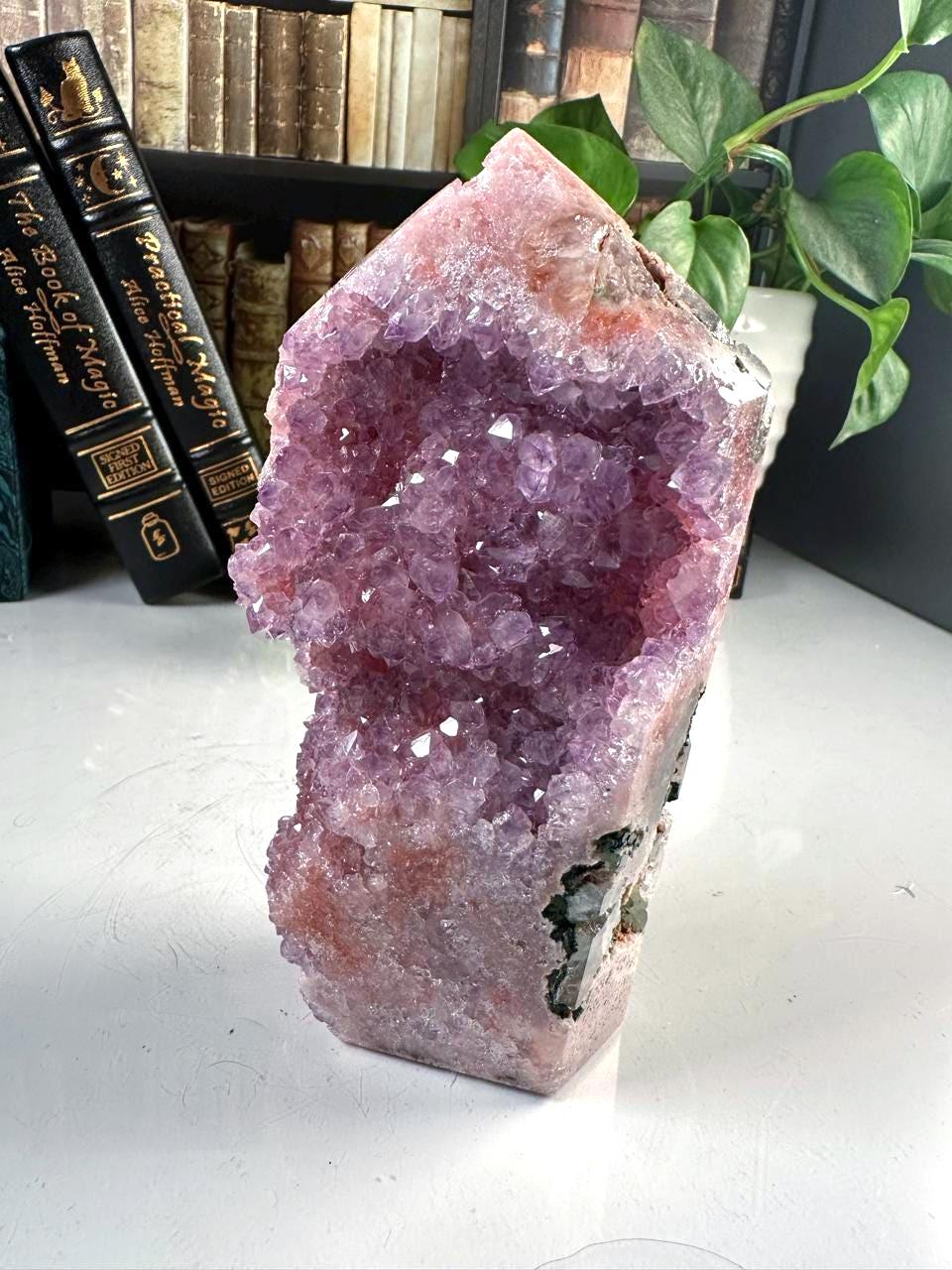 Druzy Pink Amethyst Jasper Agate Crystal Tower | US Seller | Chakra Healing, Reiki Healing Altar Calm Trust Grace