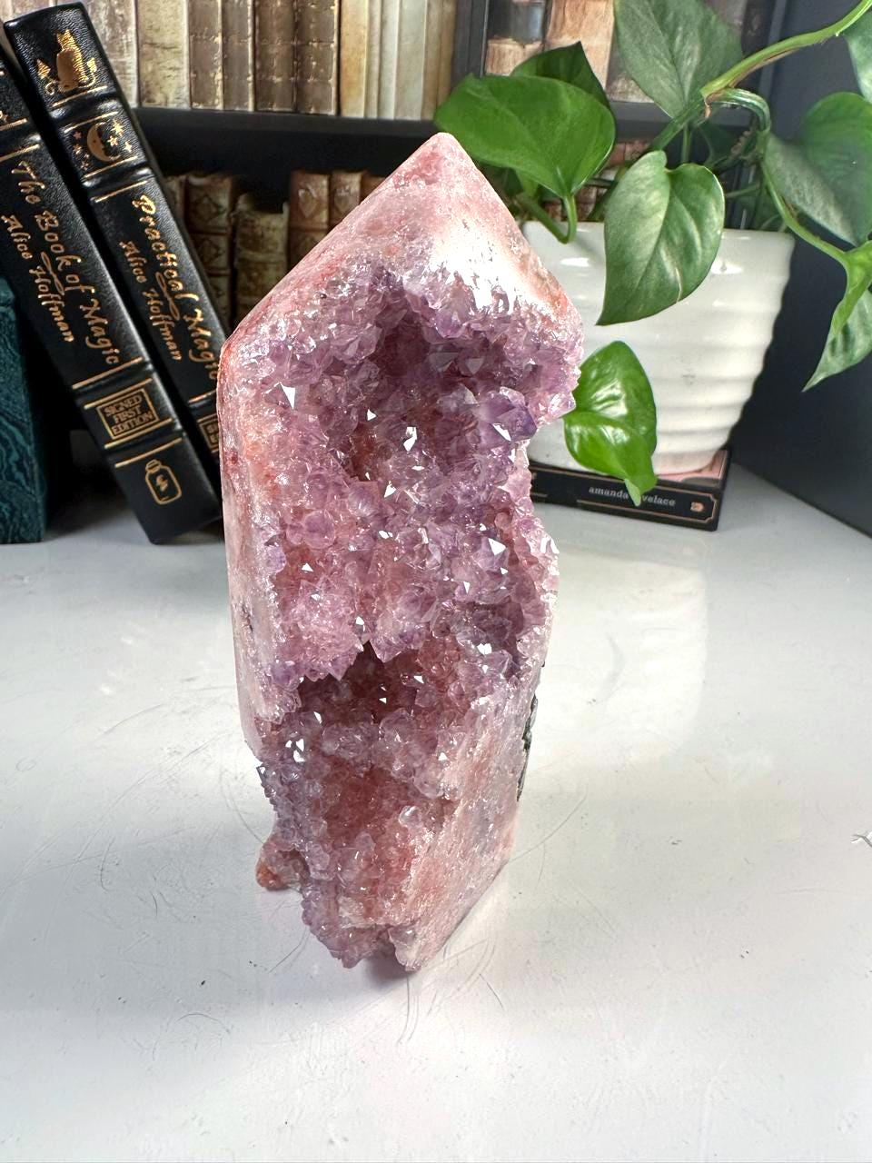 Druzy Pink Amethyst Jasper Agate Crystal Tower | US Seller | Chakra Healing, Reiki Healing Altar Calm Trust Grace