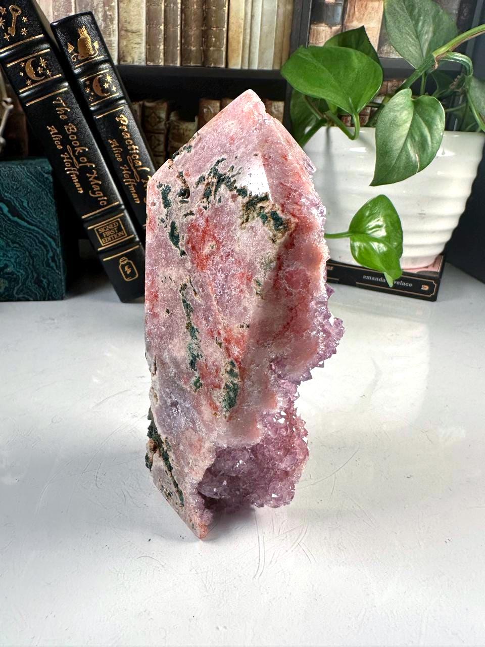 Druzy Pink Amethyst Jasper Agate Crystal Tower | US Seller | Chakra Healing, Reiki Healing Altar Calm Trust Grace