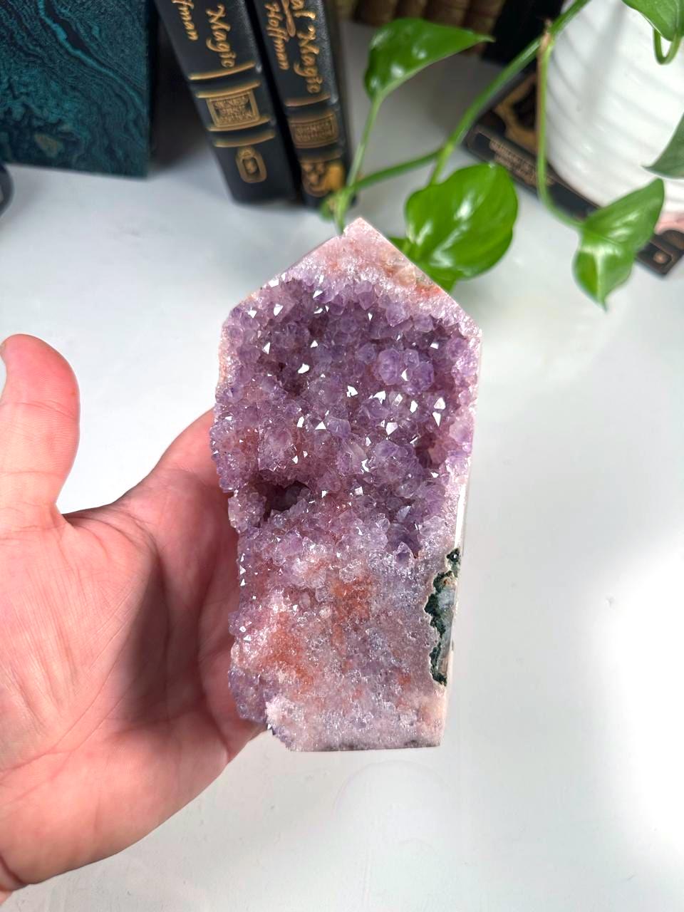 Druzy Pink Amethyst Jasper Agate Crystal Tower | US Seller | Chakra Healing, Reiki Healing Altar Calm Trust Grace