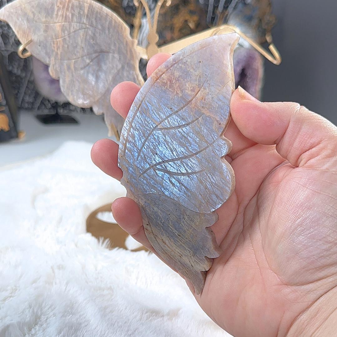 Flashy Blue Moonstone Wings Sunstone | US Seller | Chakra Healing, Reiki Healing Altar Balance Intuition