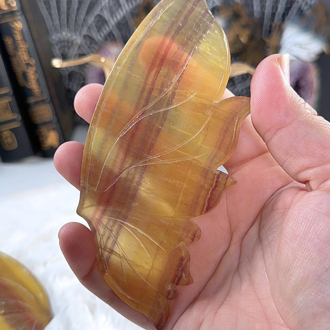 Yellow Fluorite Butterfly Wings | Crystal Fluorite | Cleansing Chakras Altar Stability Concentration Healing Reiki Energy