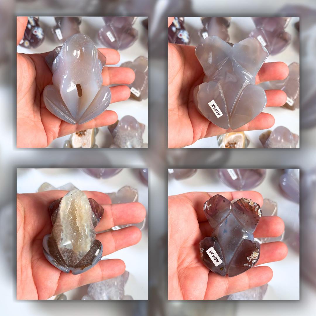 Druzy Agate Frog Crystal Carving | Geode Statement Piece | US Seller