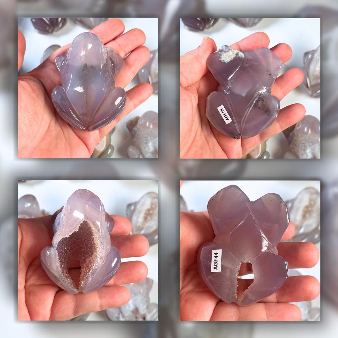 Druzy Agate Frog Crystal Carving | Geode Statement Piece | US Seller