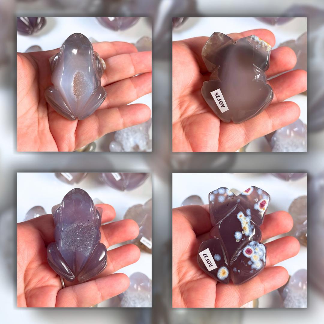 Druzy Agate Frog Crystal Carving | Geode Statement Piece | US Seller
