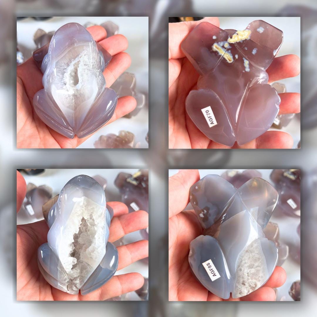 Druzy Agate Frog Crystal Carving | Geode Statement Piece | US Seller