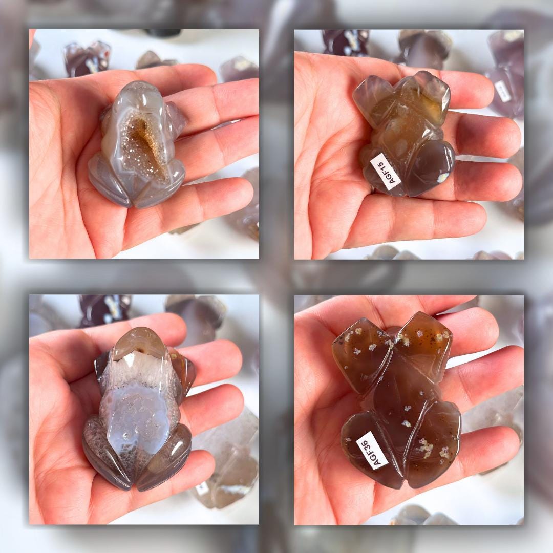 Druzy Agate Frog Crystal Carving | Geode Statement Piece | US Seller
