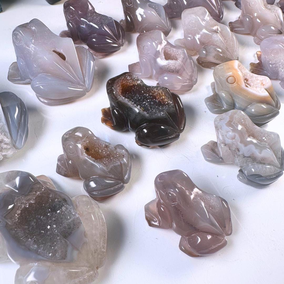 Druzy Agate Frog Crystal Carving | Geode Statement Piece | US Seller