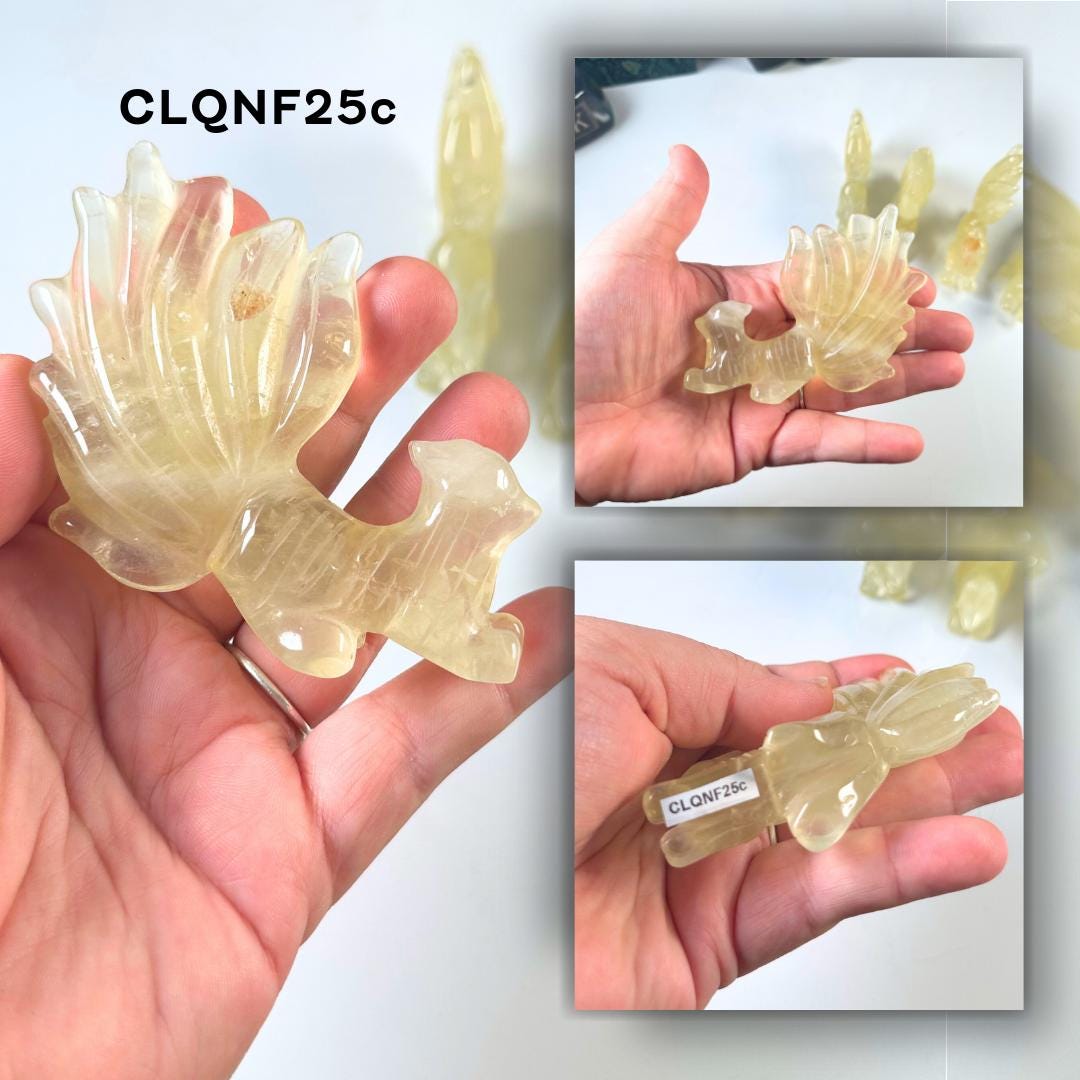 Citrine Nine Tail Fox Carving | US Seller | Protection, Healing Stone, Reiki, Energy