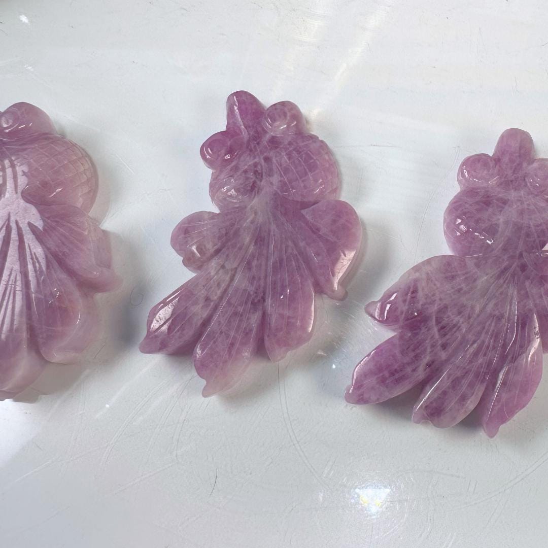 Kunzite Goldfish Carving Koi Fish | US Seller | Healing Crystal Energy Reiki Altar