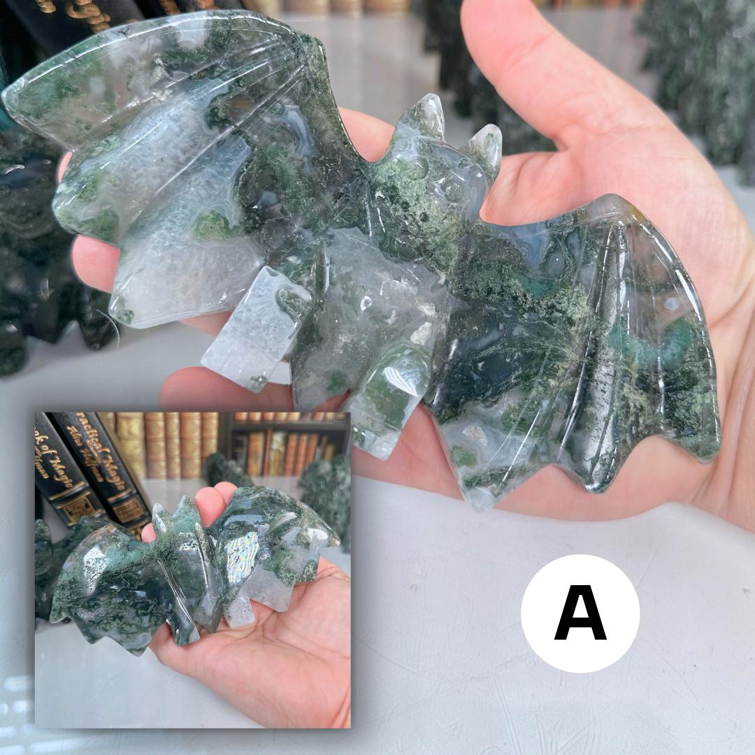 Druzy Moss Agate Bat Crystal Carving Geode Statement Piece