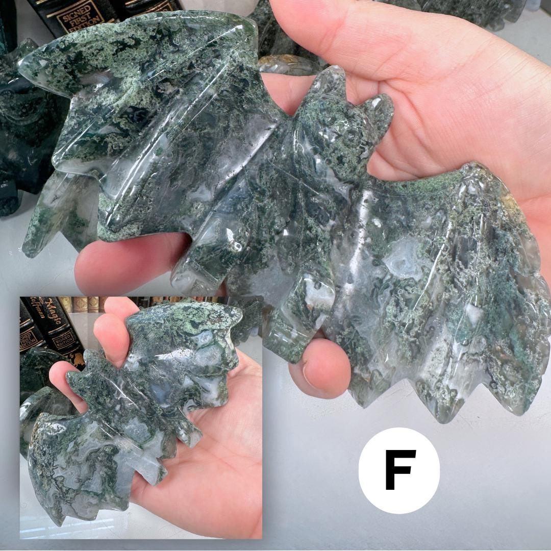 Druzy Moss Agate Bat Crystal Carving Geode Statement Piece