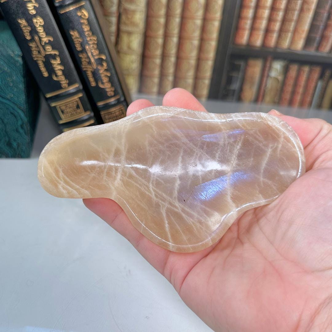 Flashy Blue Moonstone Bowl Sunstone | US Seller | Chakra Healing, Reiki Healing Altar Balance Intuition