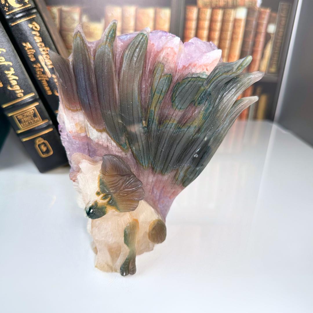 XL Druzy Agate Fox Crystal Carving Geode Statement Piece