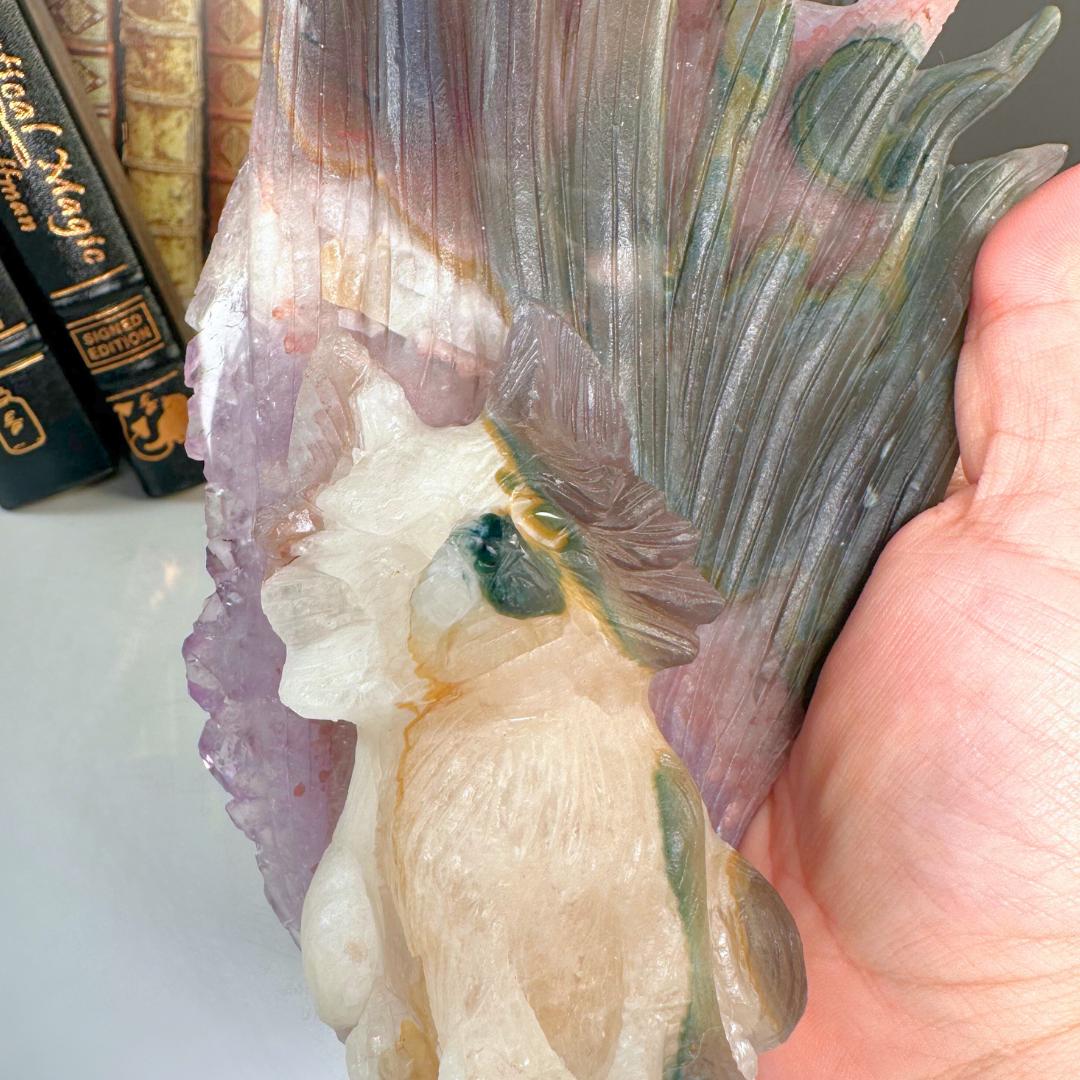 XL Druzy Agate Fox Crystal Carving Geode Statement Piece