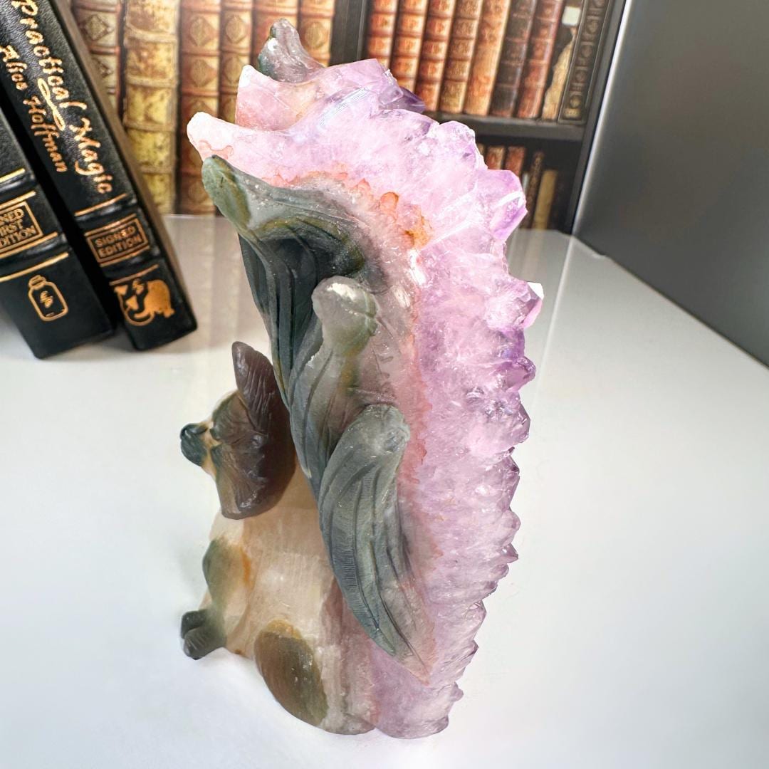 XL Druzy Agate Fox Crystal Carving Geode Statement Piece