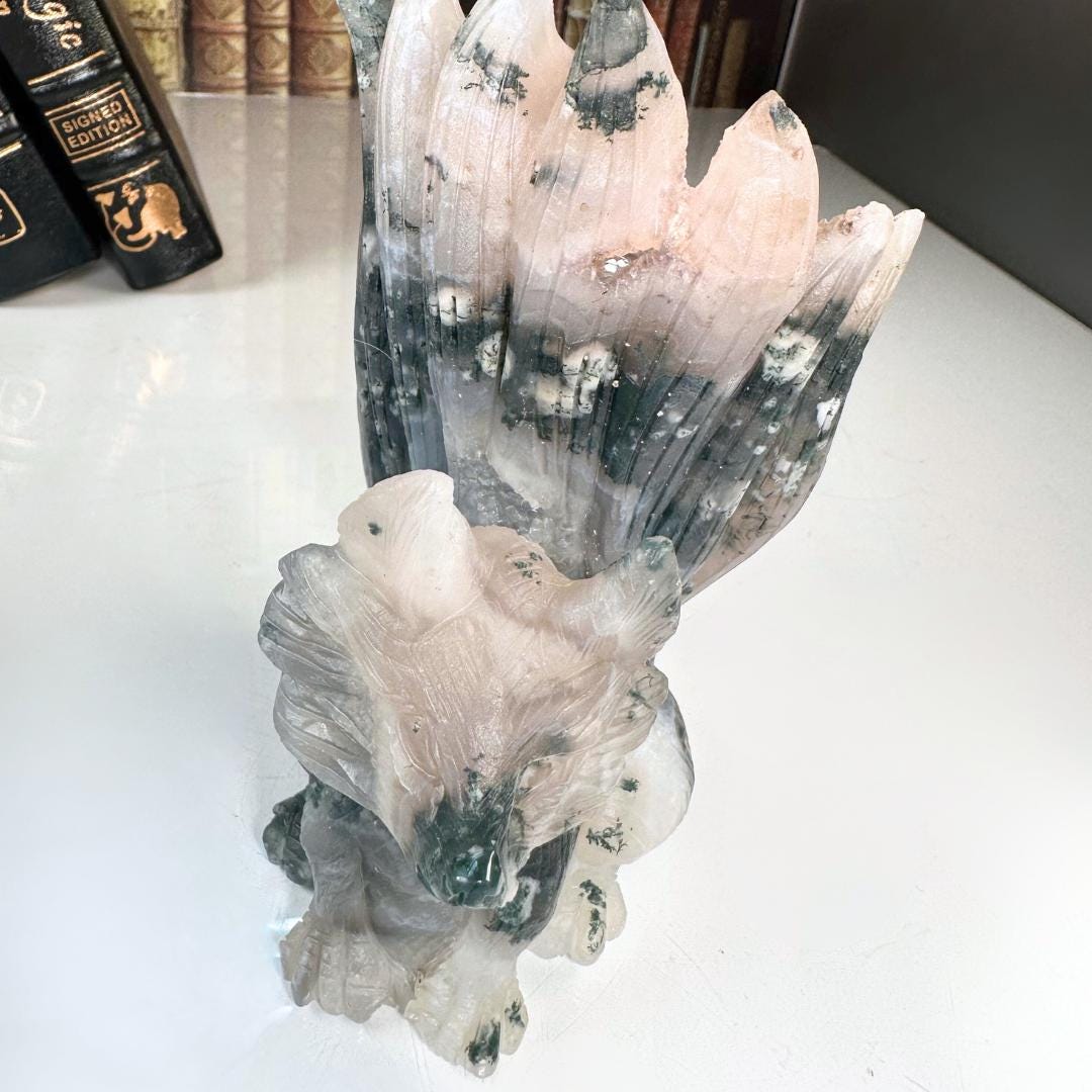 XL Druzy Moss Agate Fox Crystal Carving Geode Statement Piece