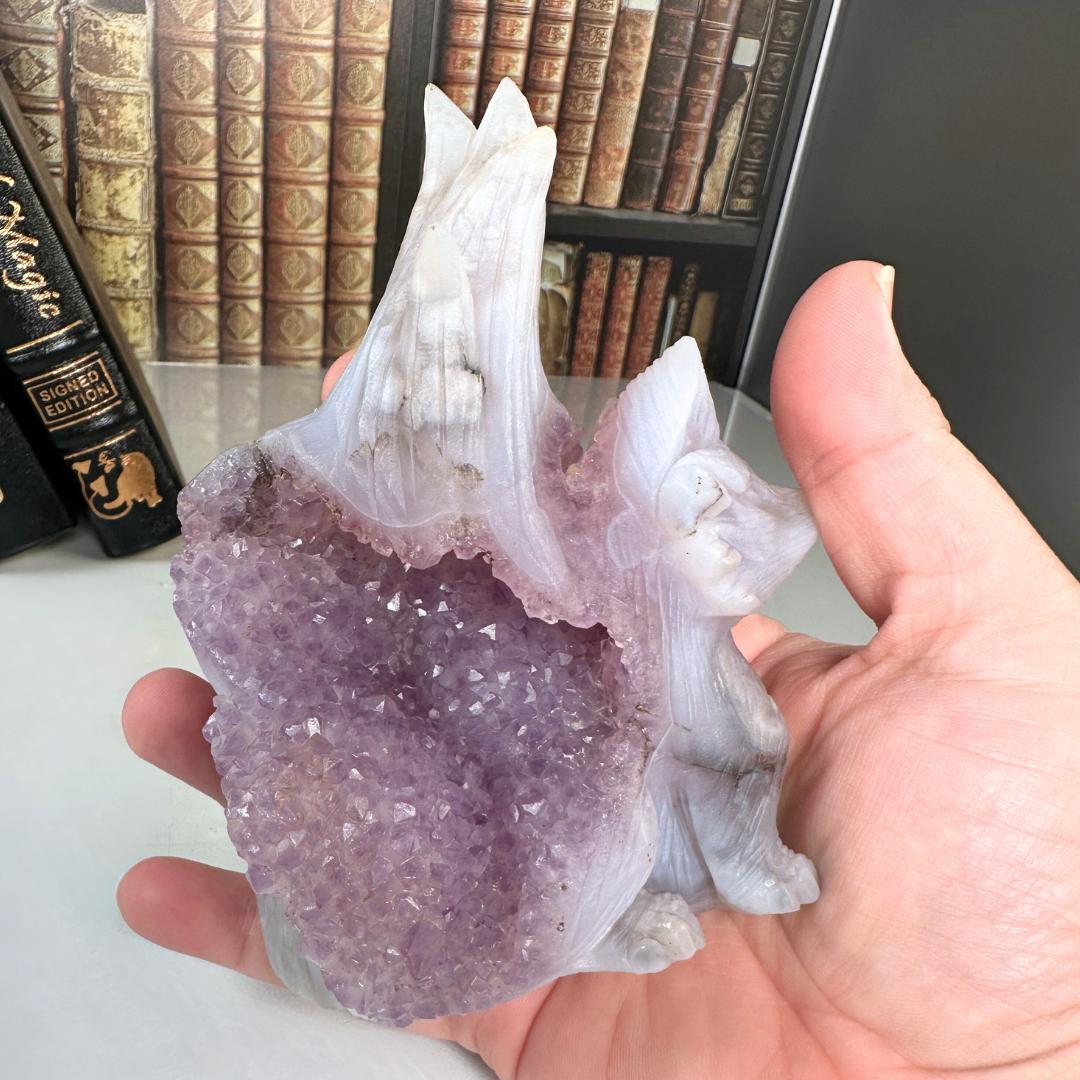 Druzy Agate Amethyst Fox Crystal Carving Geode Statement Piece