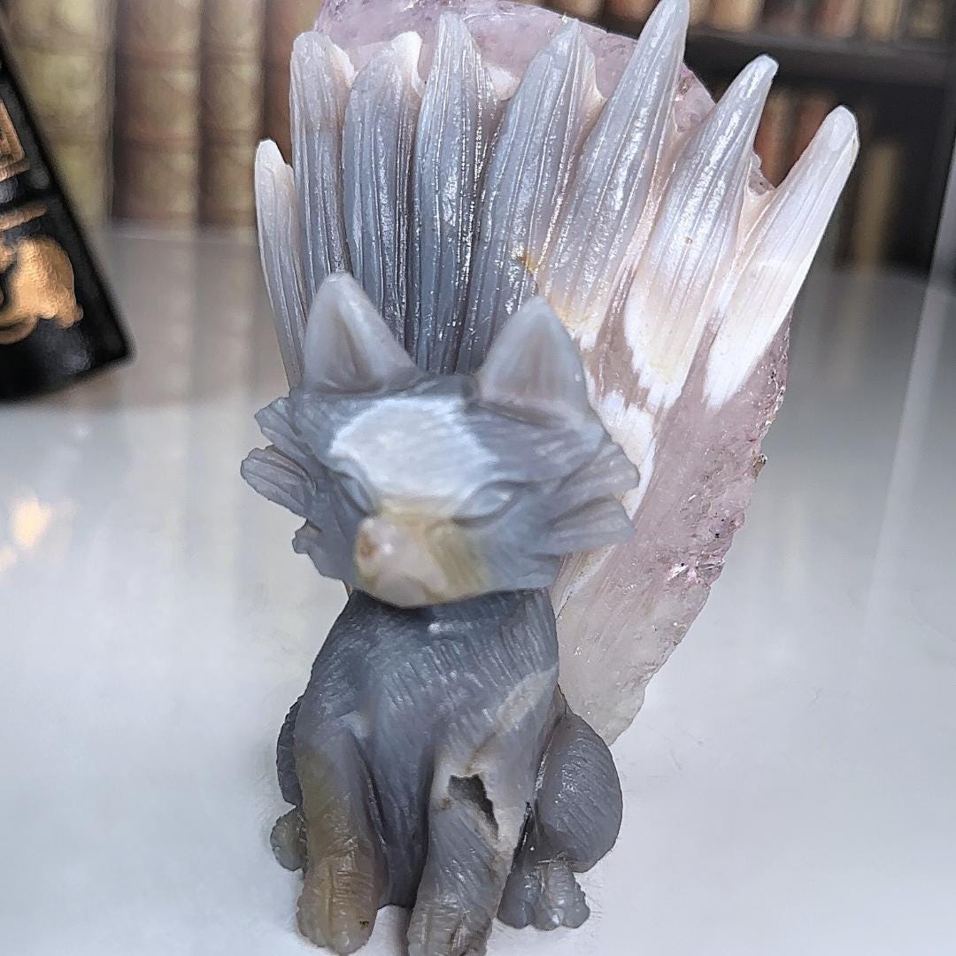 Druzy Agate Amethyst Fox Crystal Carving Geode Statement Piece
