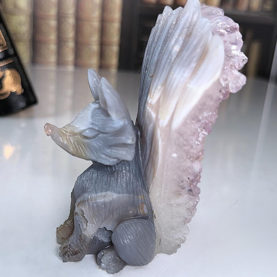 Druzy Agate Amethyst Fox Crystal Carving Geode Statement Piece