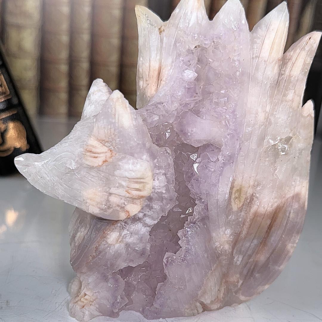 Druzy Flower Agate Pink Amethyst Fox Crystal Carving Geode Statement Piece