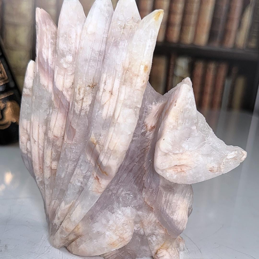 Druzy Flower Agate Pink Amethyst Fox Crystal Carving Geode Statement Piece