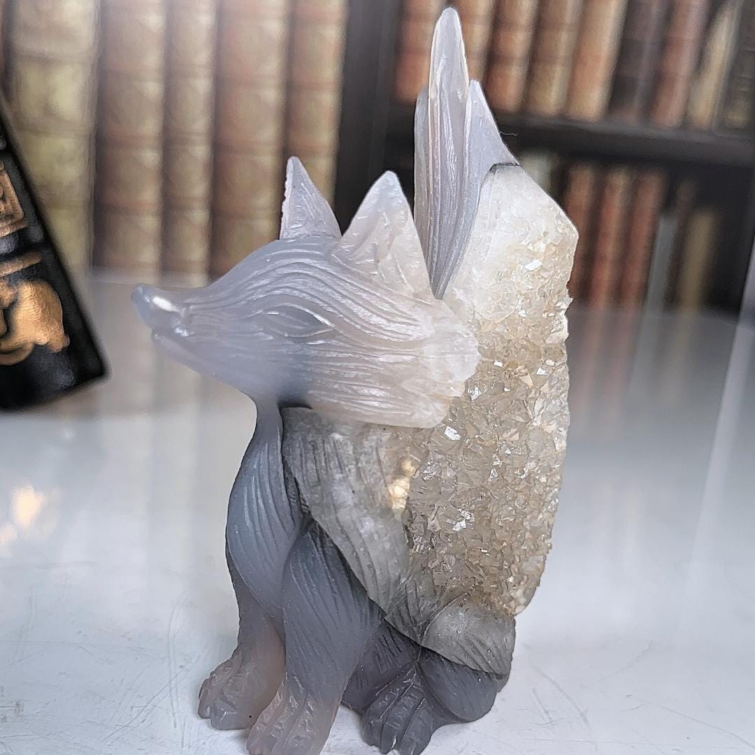 Druzy Agate Fox Crystal Carving Geode Statement Piece