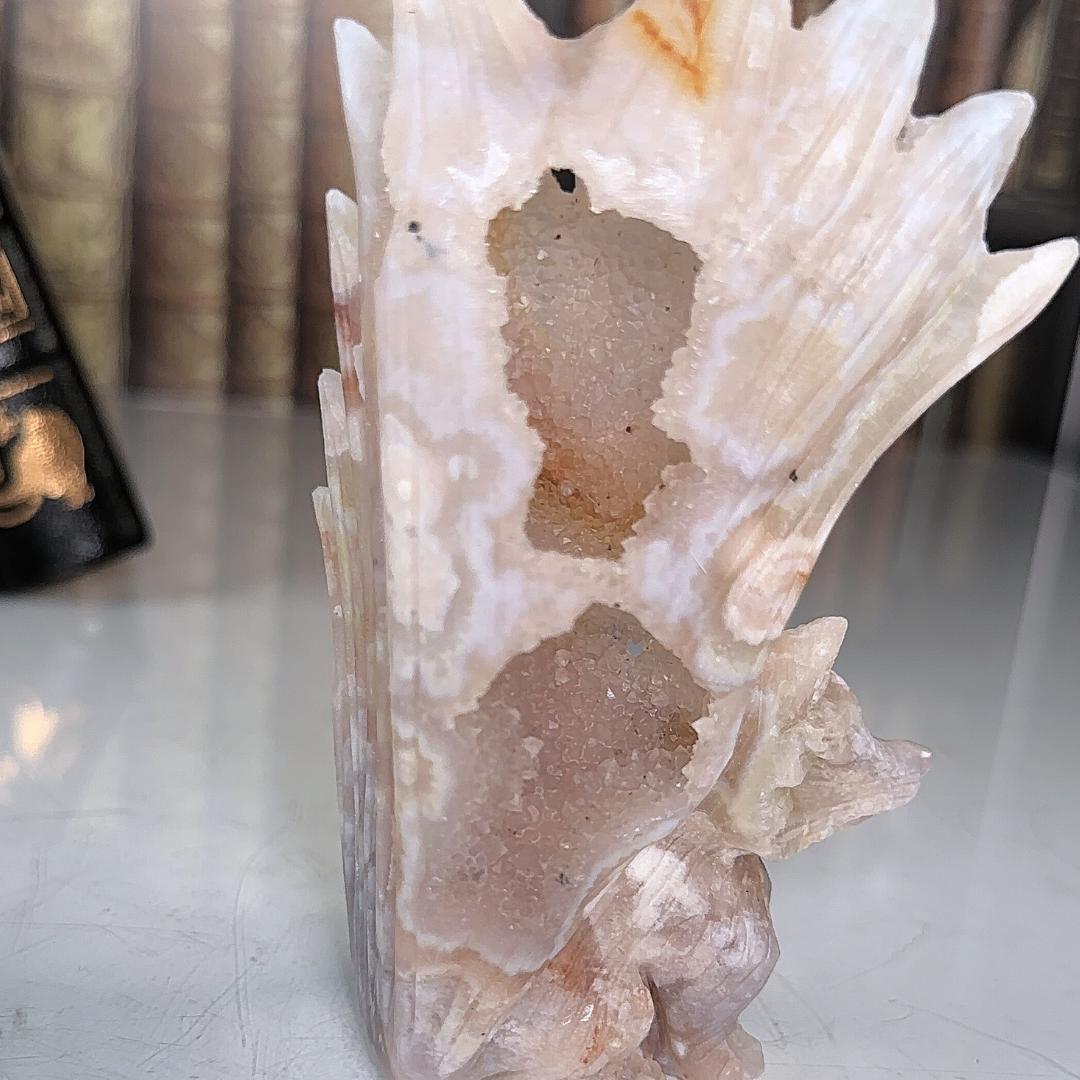 Druzy Flower Agate Pink Amethyst Fox Crystal Carving Geode Statement Piece