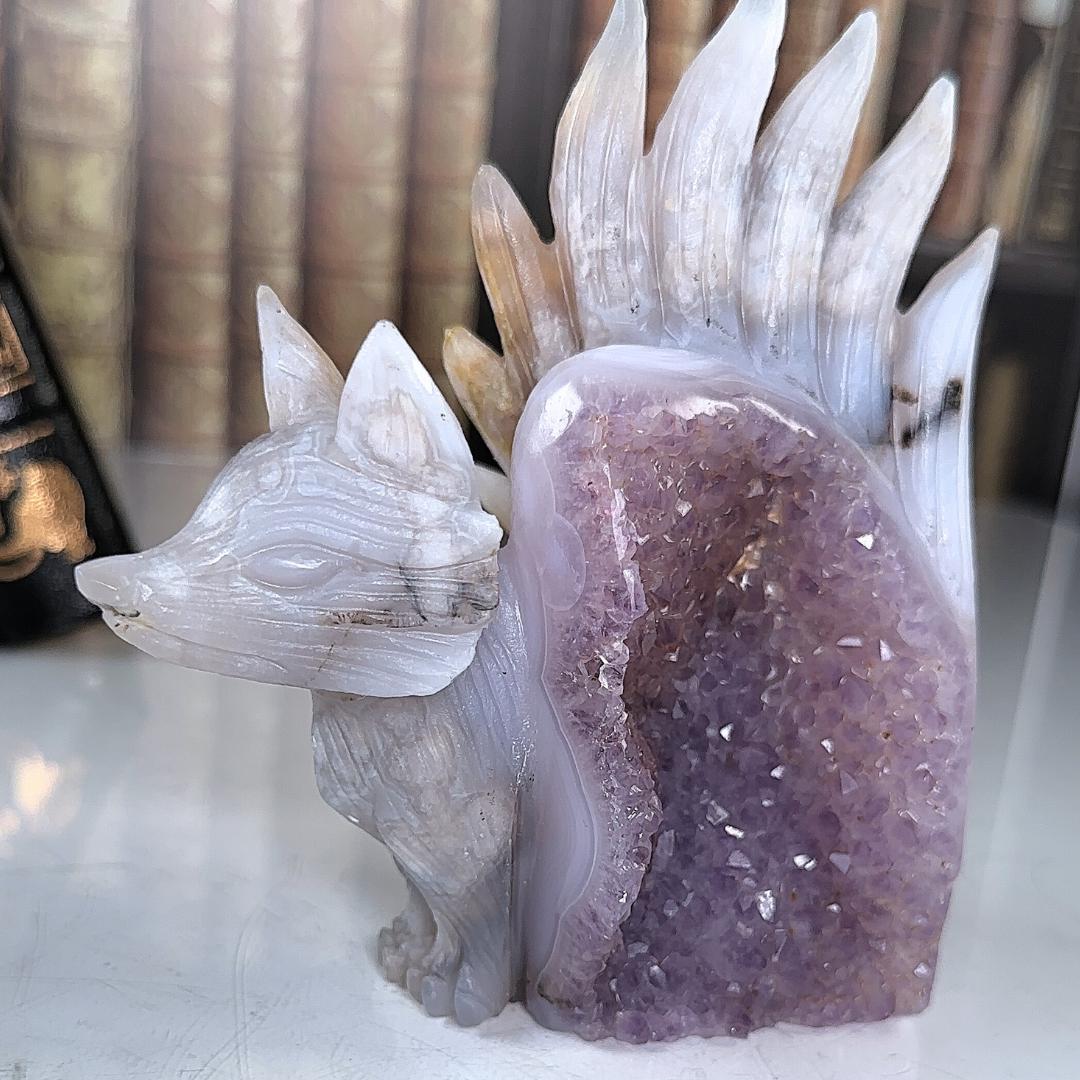 Druzy Agate Amethyst Fox Crystal Carving Geode Statement Piece